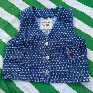 Damson Madder Floral Cropped Denim Vest Size 6 Girly Western Equestrian Layering